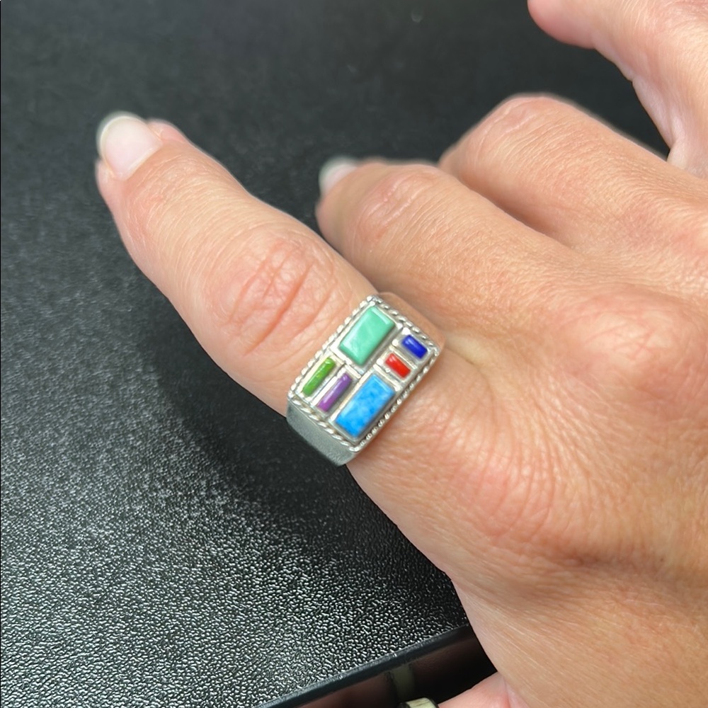 Multicolor Silver Geometric Ring - image 2
